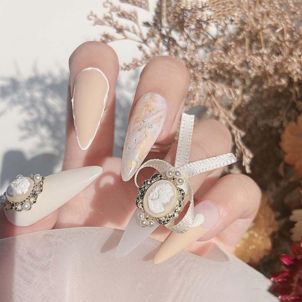 AUGUSTINA Agustina Nail Art Berlian Imitasi Logam Gadis Abstrak Berlian Retro Kecantikan Kepala DIY Dekorasi Kuku