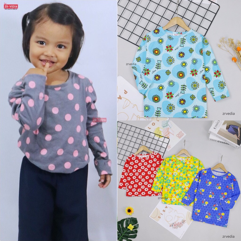 Kaos Motif Andin uk 3-4 Tahun / Baju Lengan Panjang Anak Perempuan Cewek Kaos Adem Murah Branded