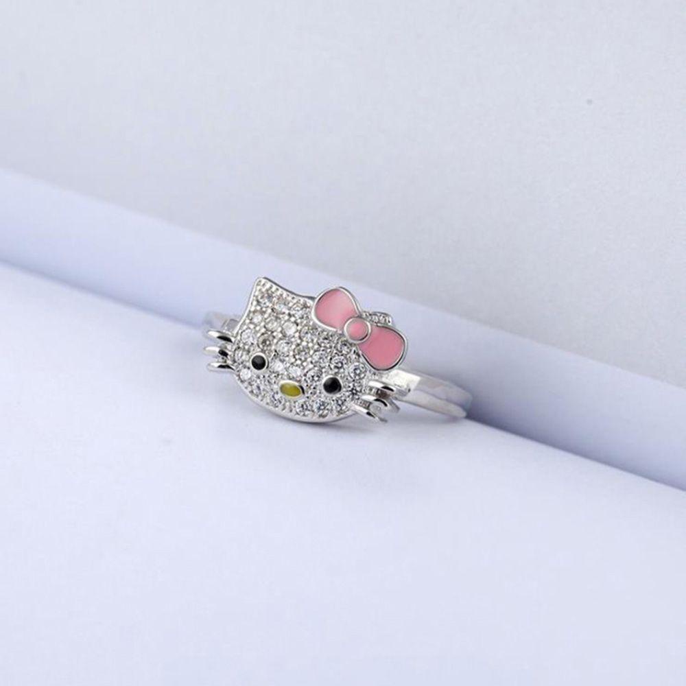 [Elegan] Halo Kucing Cincin Lucu Klasik Hadiah Laki-Laki Paduan Adjustable Zirkon Terbuka Ring