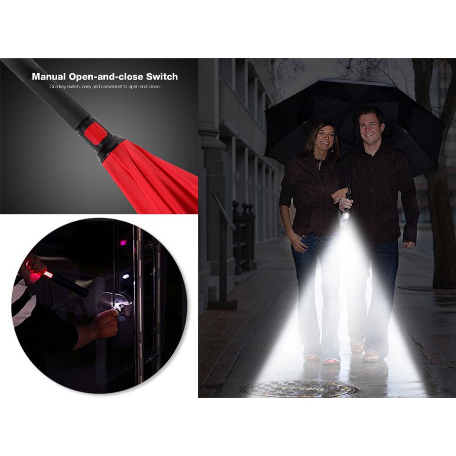 Payung Terbalik Reverse Umbrella with Flashlight Lampu Senter High Quality Doky