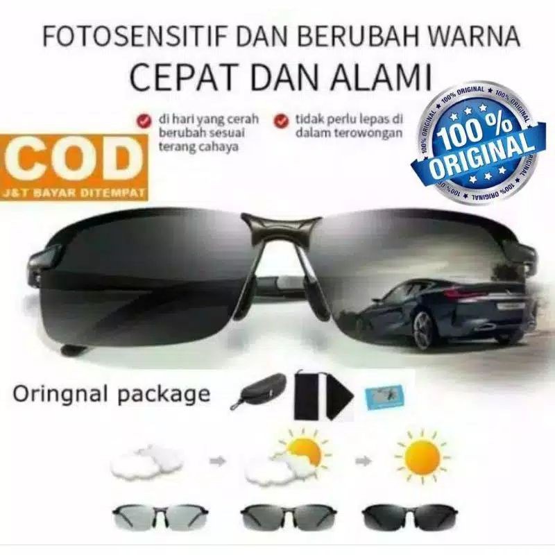 HBM Kacamata Anti Silau Siang Malam Polarized Photochromic Pria Wanita UV400