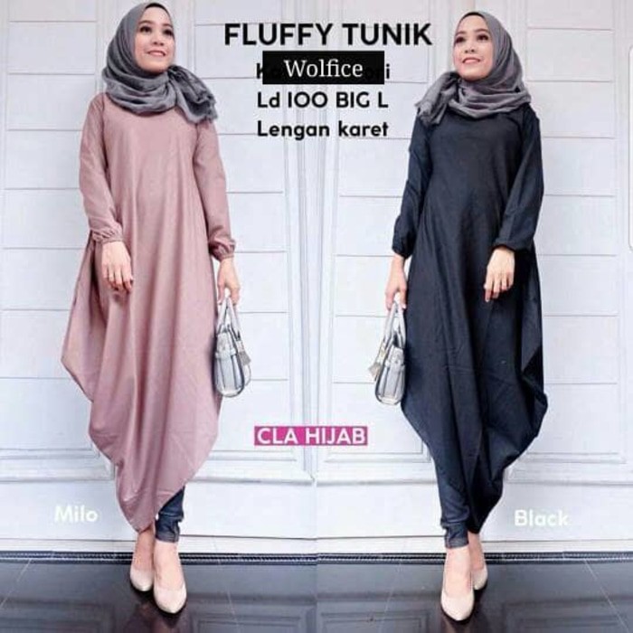Promo Lebaran Pakaian muslim wanita murah / Blus hijab model baru : Fluffy Tunic