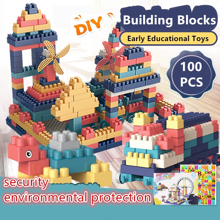 Ready Stock 100pcs/set Ukuran Besar Bata Bangunan Blok DIY Model Edukasi Dini Bricks Mainan Untuk Anak