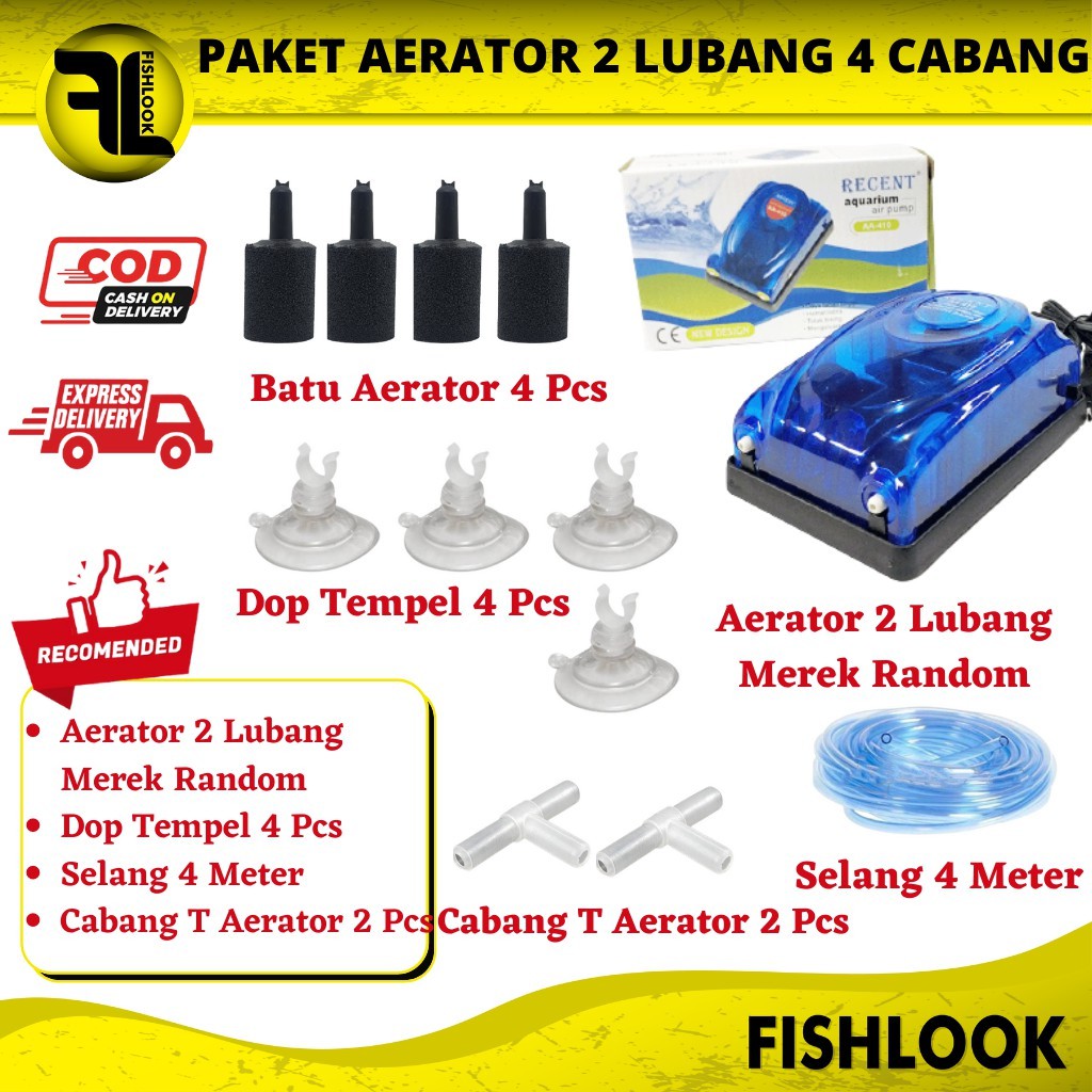 PAKET LENGKAP AERATOR AMARA 2 LUBANG CABANG 4 AQUASCAPE AQUARIUM KOLAM Gelembung Udara Aquarium Airator Airrator