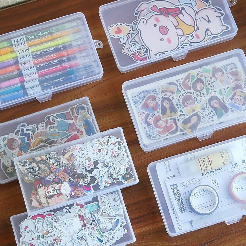 Agustinina Kotak Penyimpanan Stiker Tempat Pensil Perlengkapan Sekolah Art Tool Case Transparan Storage Box Label Organizing Sticker Tape Container