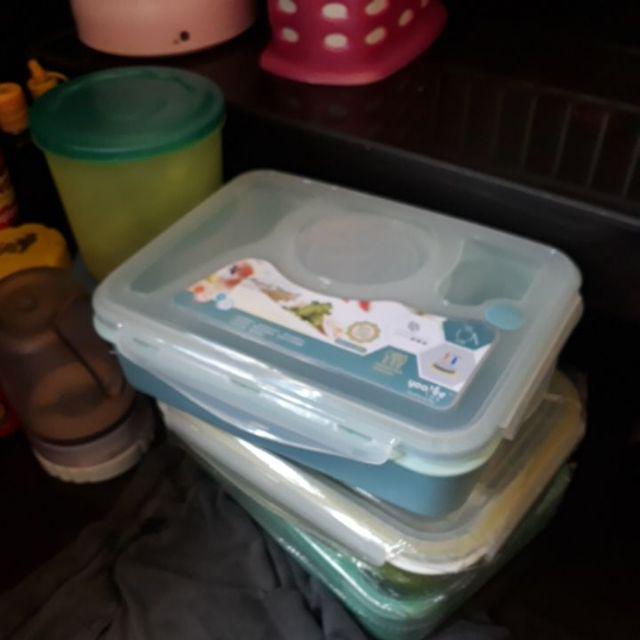 Lunchbox Yooyee 590 5 Sekat Bento Anti Tumpah Green Orange - Kotak Makan