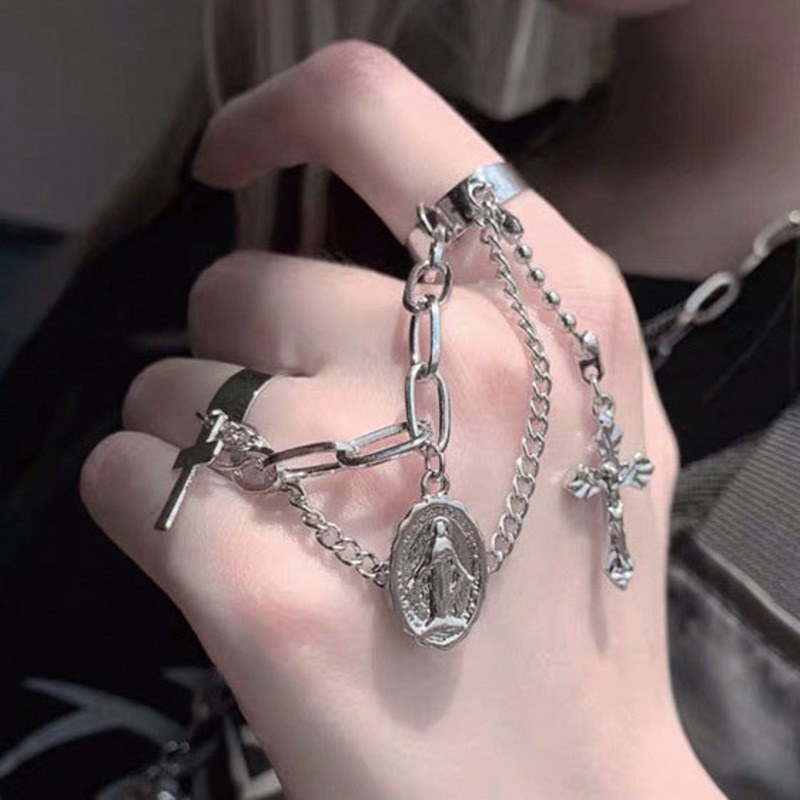 Cross Double Chain Ring Harajuku Dark Tide Hip Hop