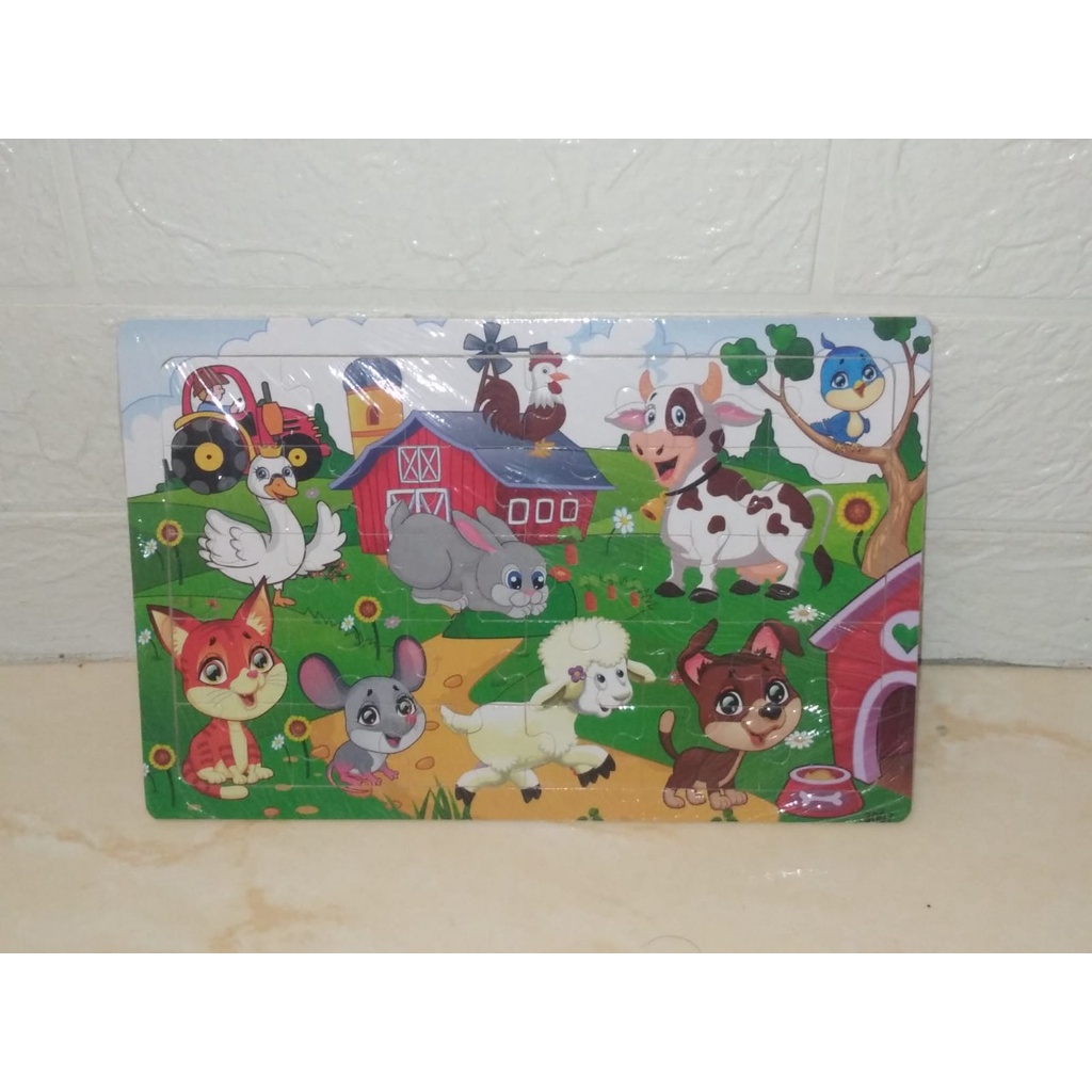 Mainan Anak Puzzle Kayu 30 pcs Jigsaw Edukasi Kartun Karakter hewan