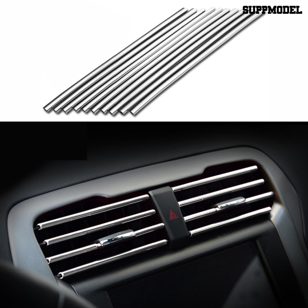 Suppmodel 10Pcs / Set Strip Dekorasi Interior Ac Mobil Bahan PVC Glossy Warna Terang