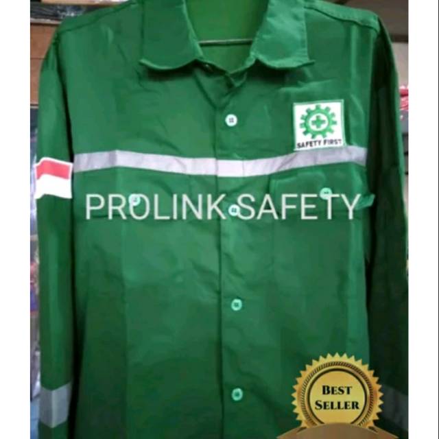 SERAGAM BAJU SAFETY HIJAU BARU KANCING