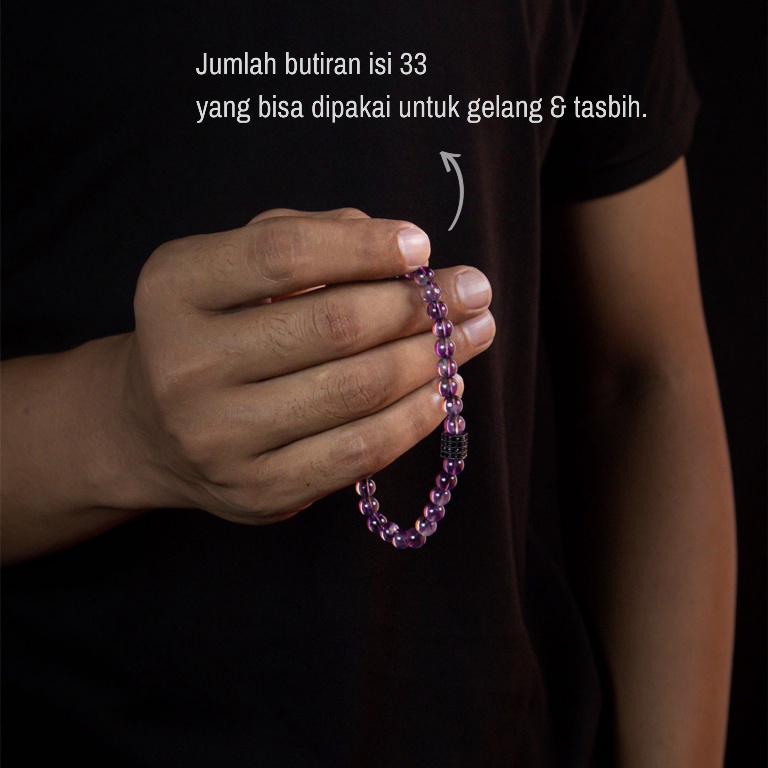 Gelang Pria Wanita Cowok Cewek Batu Kecubung Amathyst Ungu ASLI Kalimantan Natural 6mm Tasbih 33