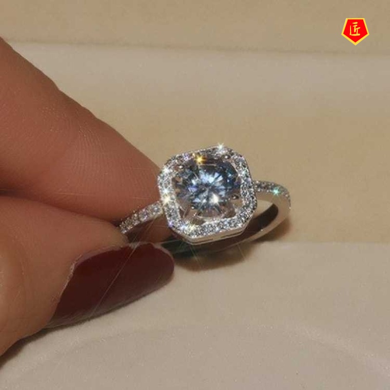 [Ready Stock]Women's Creative Fashion Square Diamond Ring Luxury Temperament