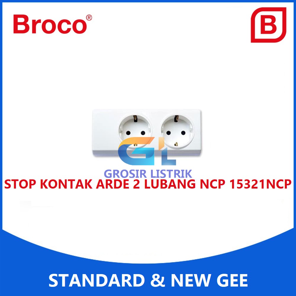 Broco Stop Kontak Arde 2 Lubang Putih 15321-NCP (Socket 2P Lobang) 15321 Original Grosir Promo Murah