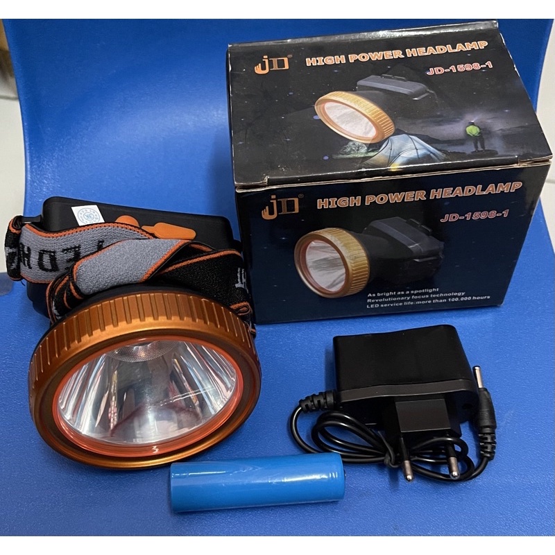 senter kepala LED RECHARGEABLE LITHIUM HEAD LAMP JINLONG JL-7806K JL-5299K kuning cas charge body metal