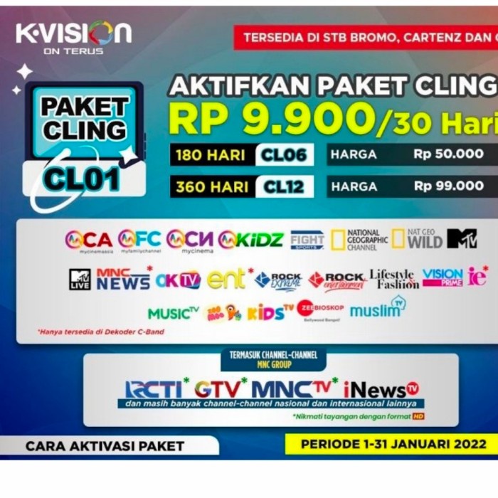 Produk Terbaru Paket Cling K Vision ( Rcti Mnc Tv) 1 Tahun