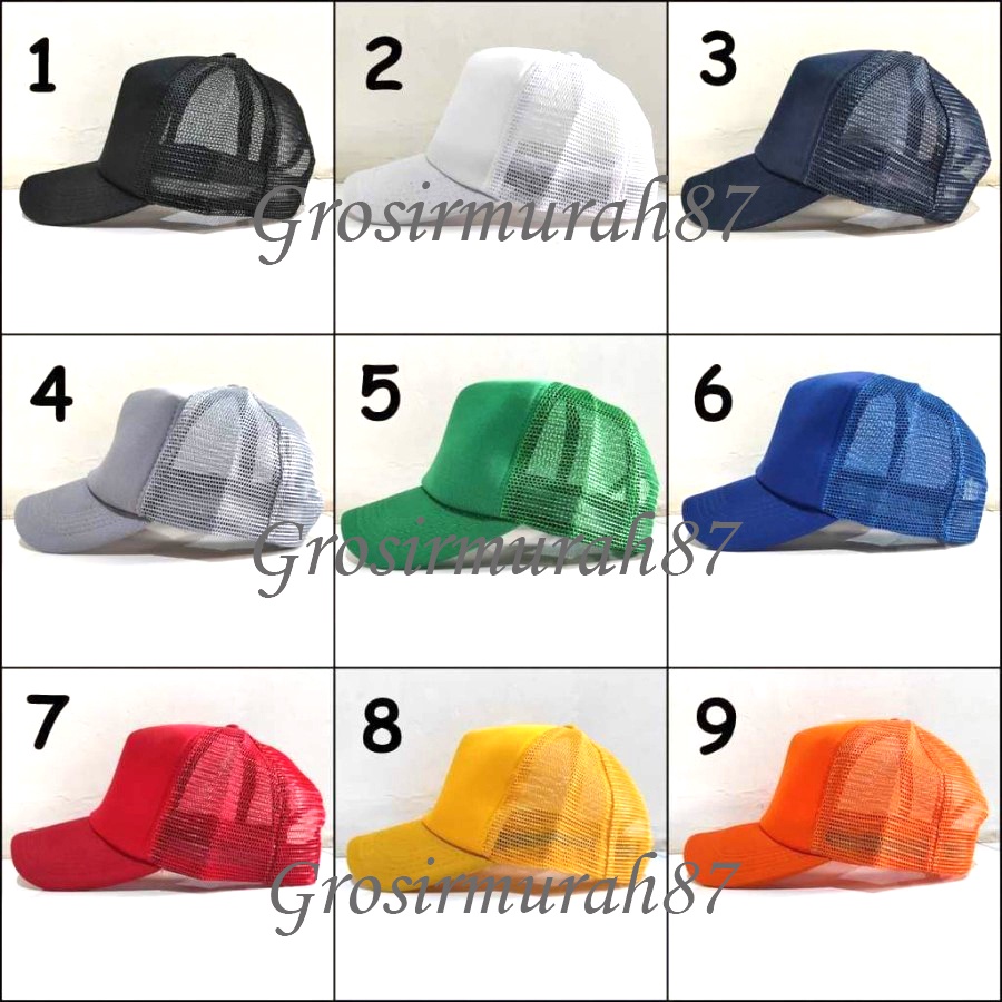 Topi Polos Dewasa Jaring jala Trucker Premium full warna ready stok hitam merah biru navy hijau