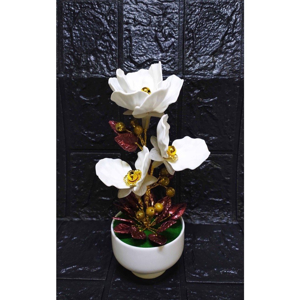 Pajangan Rose Akrilik Pot Keramik- Hiasan Dekorasi Cantik