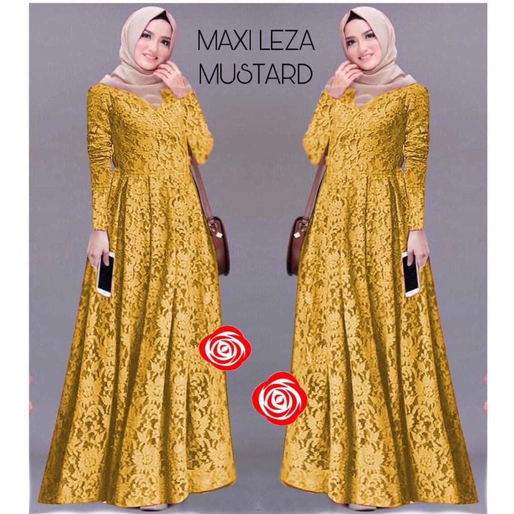 Leza Gamis Terbaru Maxi Dress Full Brukat Remaja Dewasa Wanita Terbaru - Size M L XL