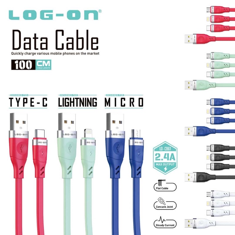 GROSIR KABEL DATA LOGON LO CB61 MICRO TYPE C IPH QC3.0 FAST DATA 100CM