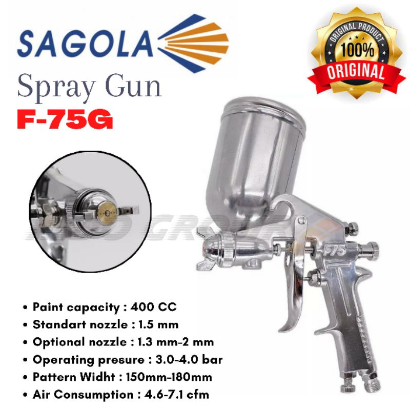 SAGOLA Spray Gun F75 Semprotan Cat Kompresor Tabung Atas 400ml Cat Semprot Angin Cat Minyak Mobil Motor