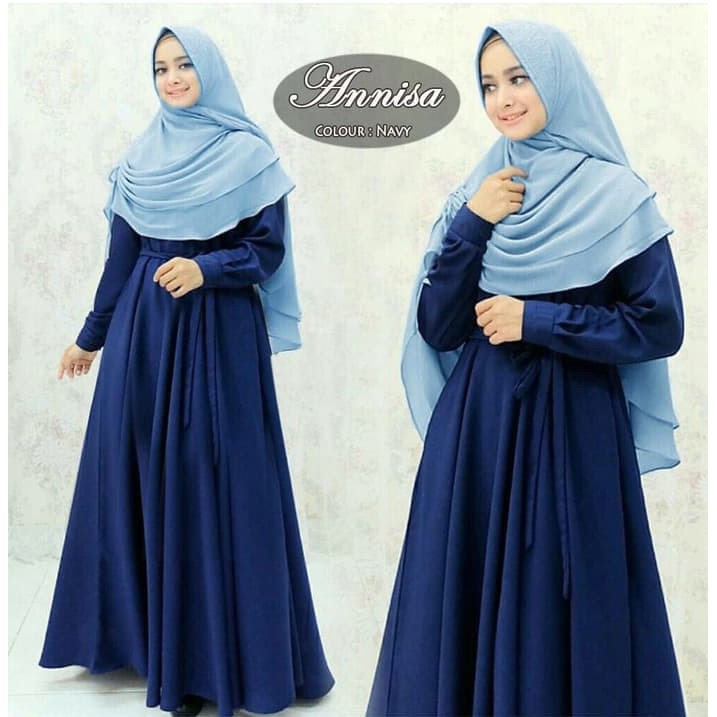 BAJU GAMIS SYARI SYARI'I MUSLIM POLOS ANNISA NAVY / GAMIS POLOS ANGGUN MEWAH