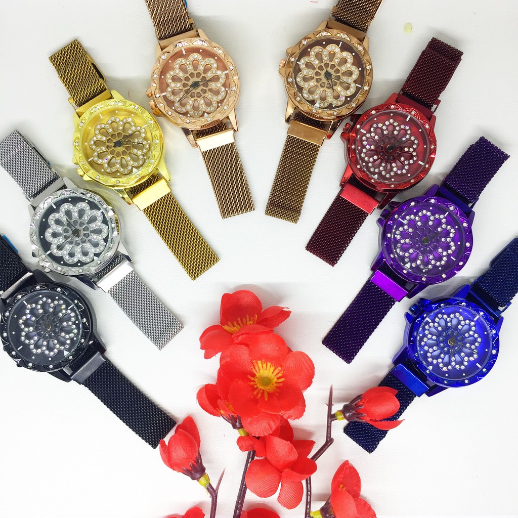 (CEK VIDEO) Jam Tangan Wanita Magnet Mesh Tengah Berputar - BW003
