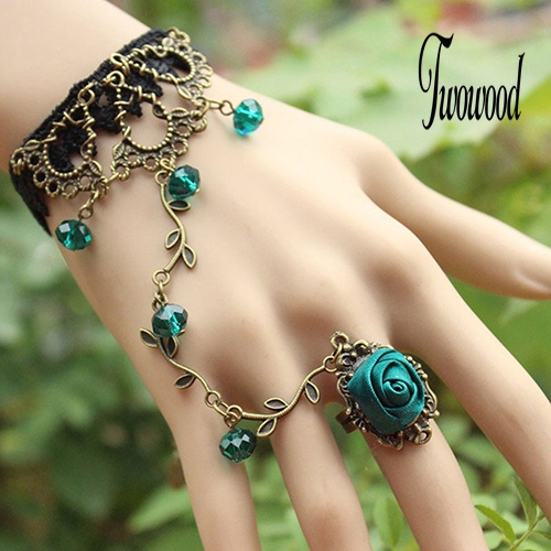 Gelang Cincin Rantai Harness Bahan Lace Motif Bunga Gaya Retro Gothic Untuk Wanita