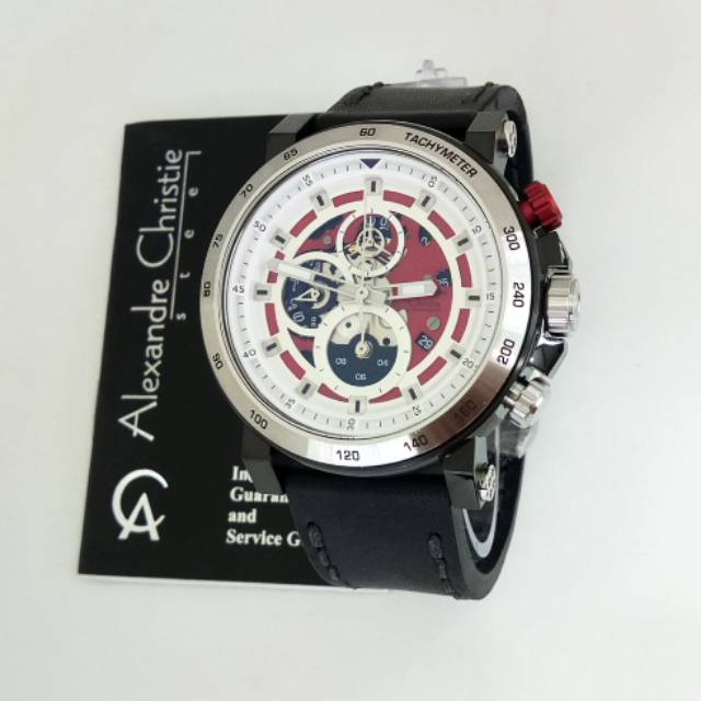 Jam Alexandre Christie AC 6429 MC black silver red. Jam tangan pria