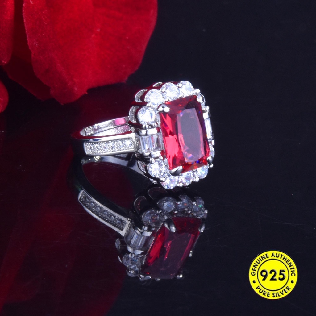 New Ruby Square Diamond Ring Luxury Colored Gems Adjustable Opening