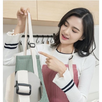 Celemek Apron Motif Salur Premium Celemek Masak Dapur Anti Air Minyak + Lap Tangan Serbaguna