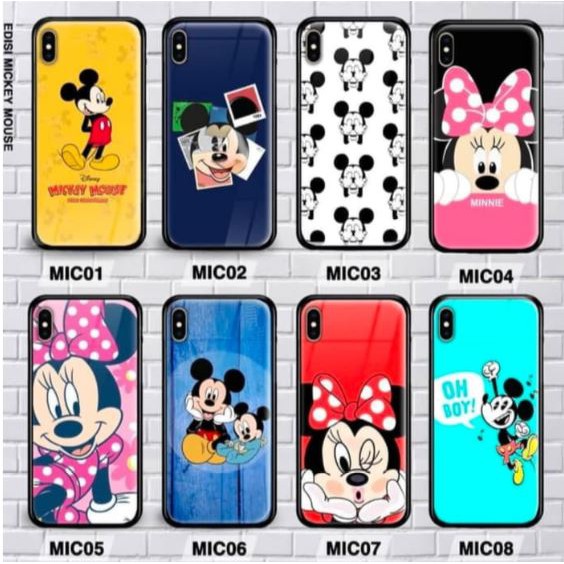 IPHONE 8 , 8+ , X / XS , XR , XS MAX PREMIUM CASE CASING GLASS MOTIF MICKEY MOUSE 3