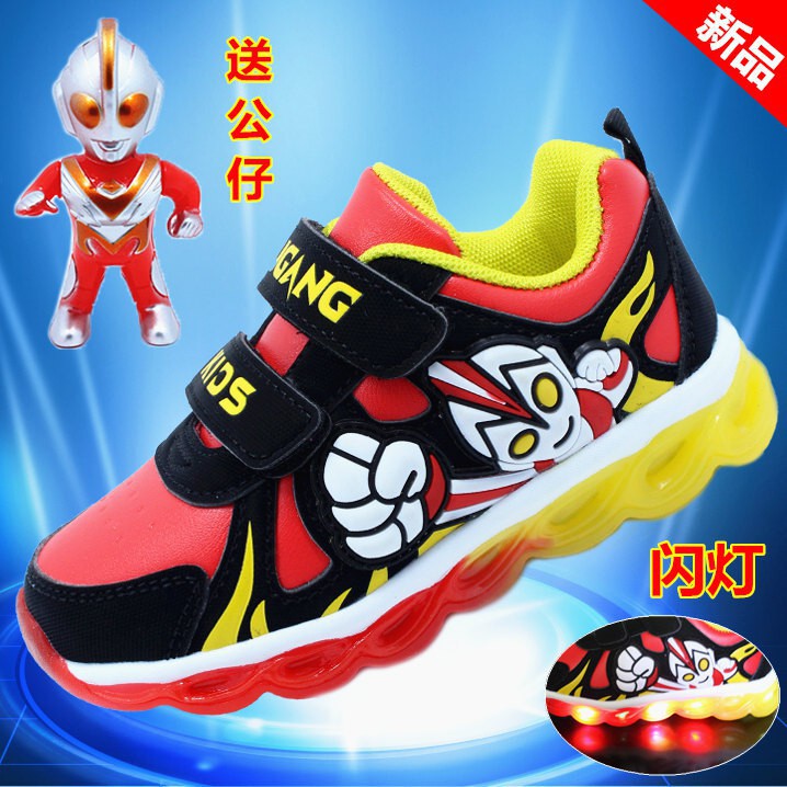 LittleAaron ULTRAMAN Sepatu Sneakers Anak Velcro Gambar ultraman Dengan Lampu LED Sport Termurah Sendal Bayi Anak Cewek Cowok