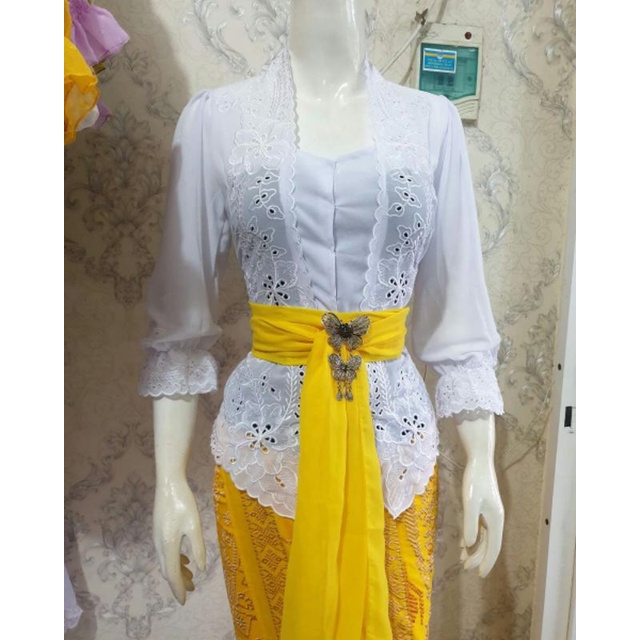 Kebaya Jadi Bordir Khusus Putih/Kebaya Bali Bagus Murah/ Kebaya Tangan Kerut Bordir