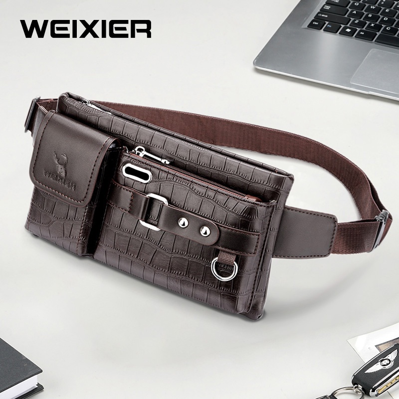 WEIXIER YB9557 Tas Selempang Pria Kulit Waistbag Anti Air WK-SBY