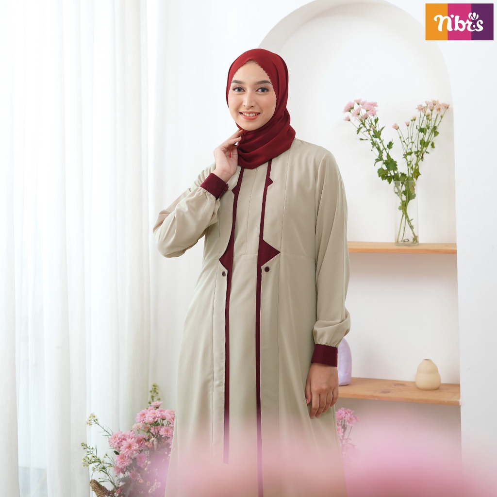 Nibras NB B89 Gamis Polos Combinasi Dua Warna Bahan Khosibo Dress Simple Model Terbaru