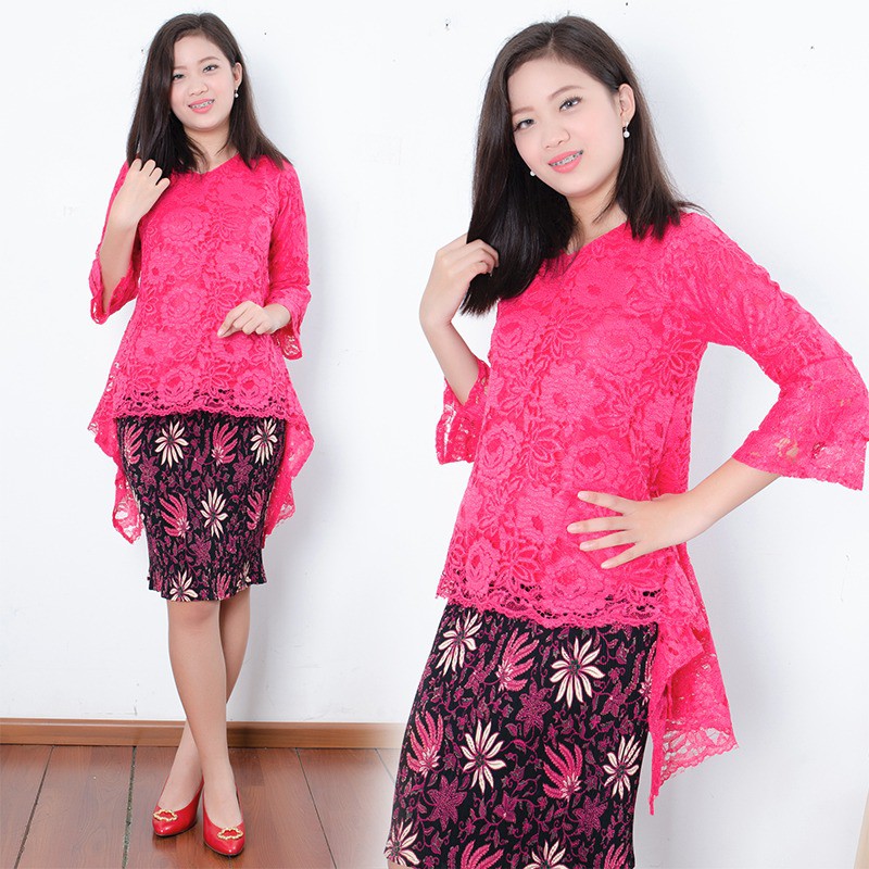 SB Collection Stelan Kebaya Warni Blouse Brukat Dan Rok Plisket Jumbo Midi Batik Wanita