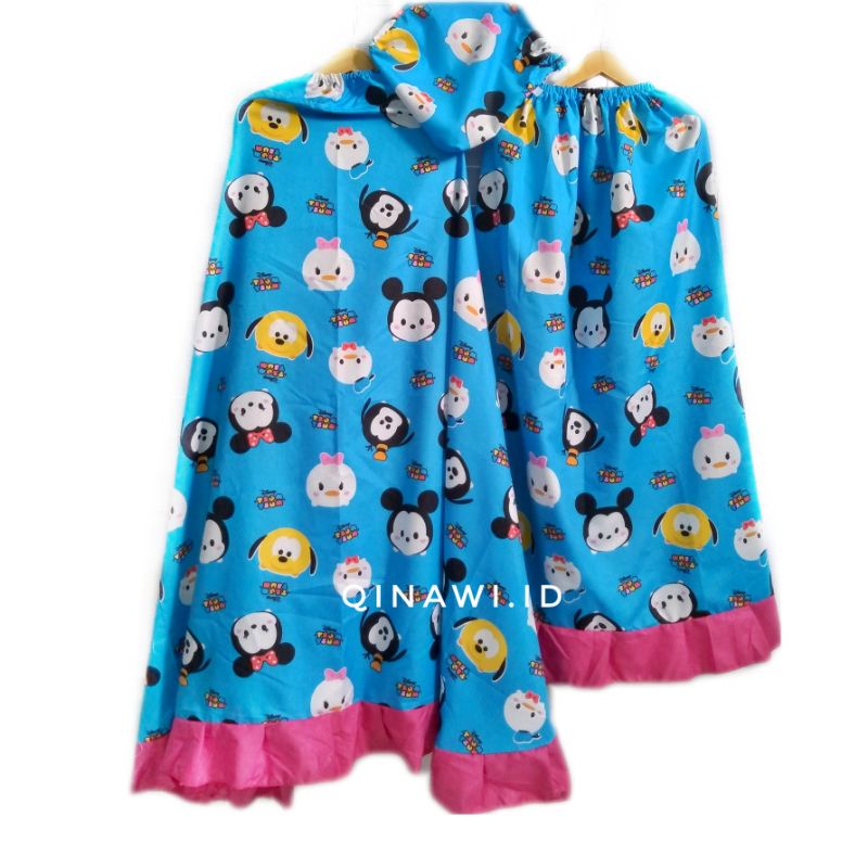 MUKENA ANAK PEREMPUAN  KATUN ADEM MOTIF KARTUN USIA 5 6 7 8 TAHUN size M L dan XL-BIRU TSUMTSUM