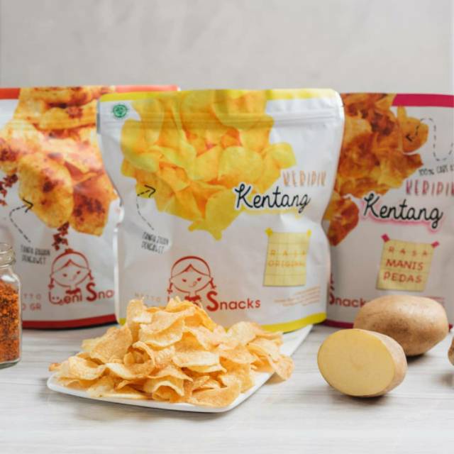 Leni Snacks - Keripik Kentang ASIN PEDAS Extra Ebi Kering Tanpa Bahan Pengawet 120g