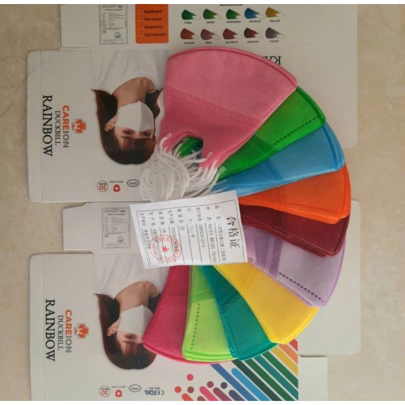 Masker duckbill warna careion / duckbill rainbow isi 50 pcs