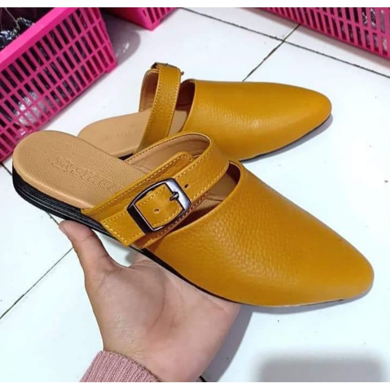 sepatu kulit wanita flat model polos non polet