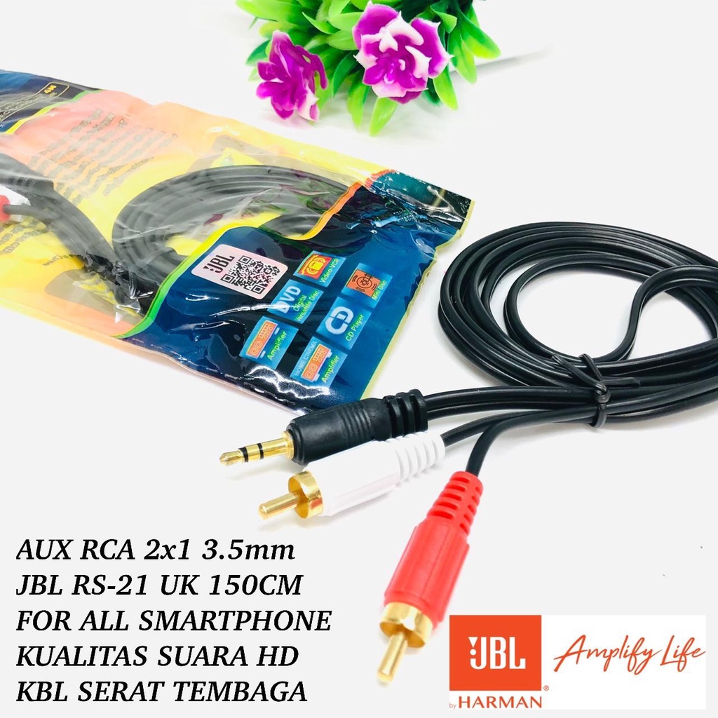 VIBOX RS21 KABEL RCA 1 TO 2 audio handphone ke speaker (1.5 &amp; 3METER ) AUDIO  - KABEL MERAH PUTIH TO AUX 3.5mm