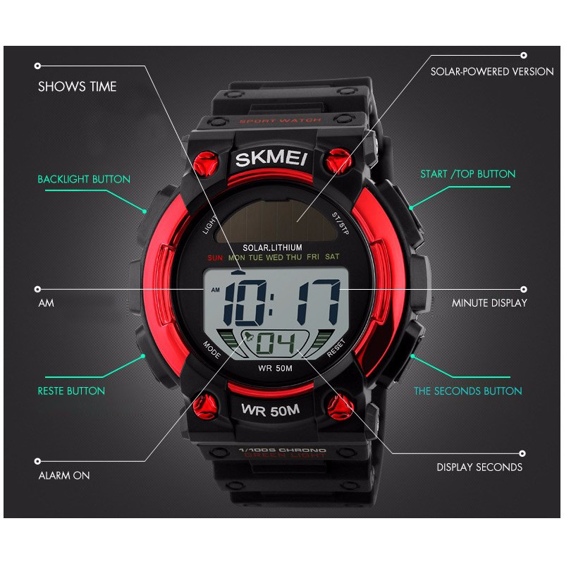 PROMO JAM SKMEI ORIGINAL SKMEI Solar Power Watch 1126 Original Water Resistant 50M - Black