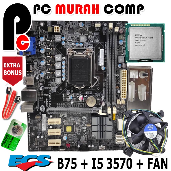 PAKET MAINBOARD i5 MOBO MOTHERBOARD SOKET 1155 B75 Merk ECS I5 3570