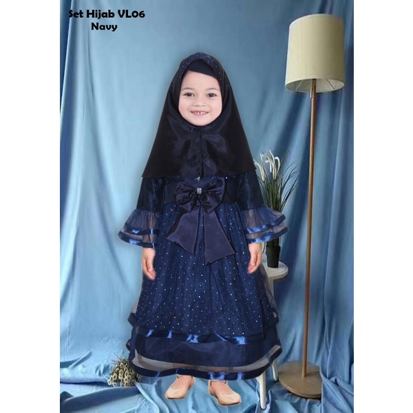 Hijab VL 05 - 07 Kids /Free Hijab / Promo Baju Gamis Anak Motif Brukat Kombi Tile Good Premium/ Baju Lebaran Anak Modern Murah/ Pakaian Ngaji