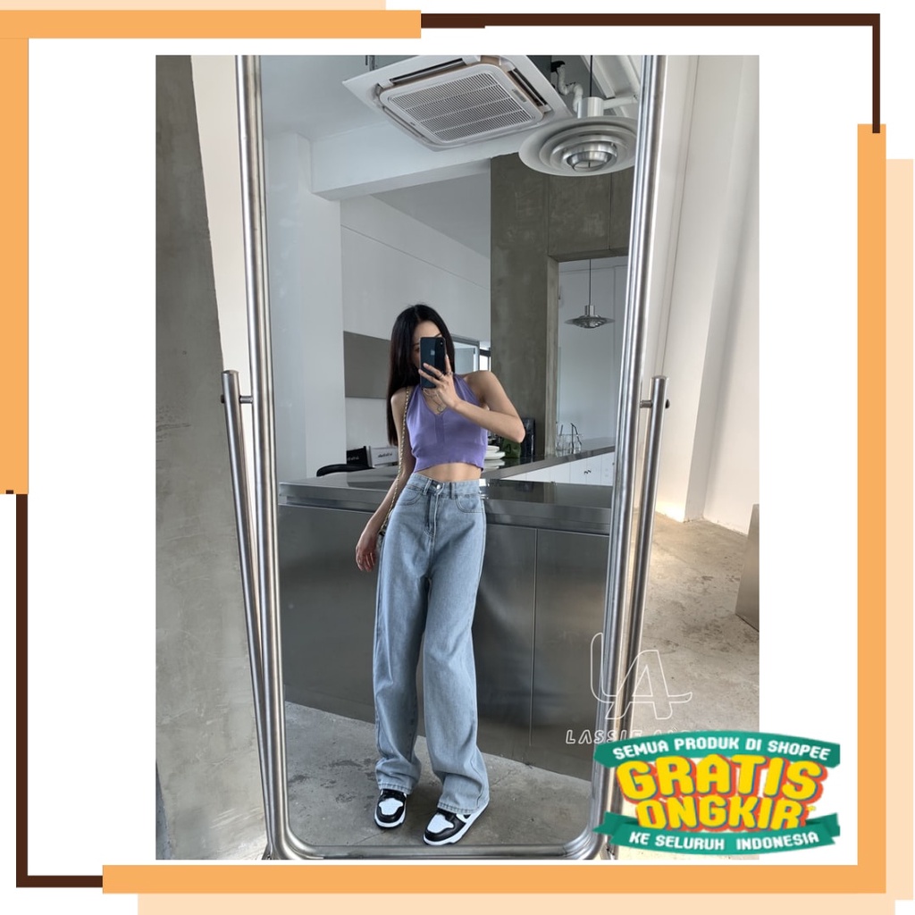 Hitam grey abu biru tua muda light blitz bio wash perempuan / LA Otentik J22 Celana Kulot Jeans HW J