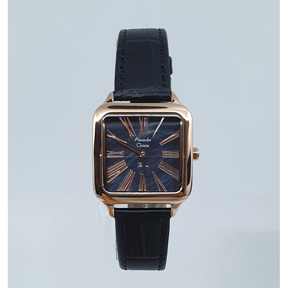 Alexandre Christie Ac2788 Rosegold Kulit Hitam Jam Tangan Wanita Original