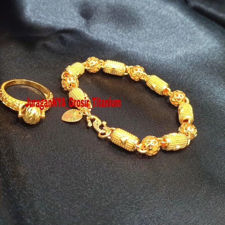 Bagus Dipakai.. TITANIUM GELANG BAMBU BOLA LOVE ULIR+CINCIN ANTI KARAT LAPIS EMAS 23K TERKINI