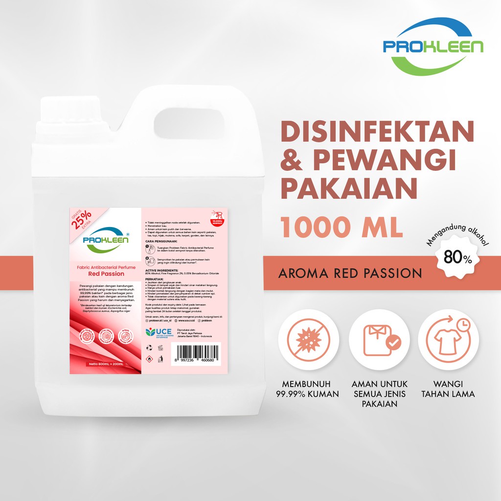 Pewangi Pakaian baju Spray Antibacterial Parfum Laundry PROKLEEN 800mL (+BONUS ISI 25%)