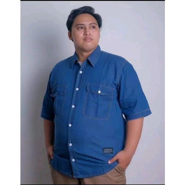 Kemeja Jeans Lengan Pendek / Kemeja Levis Lengan Pendek Jumbo / Kemeja Denim Pendek / Kemeja Jeans L