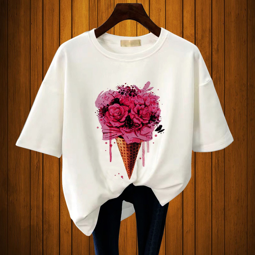 CALVIERO SHOP - BAJU KAOS WANITA DEWASA PRINT CONE FLOWERS CASUAL
